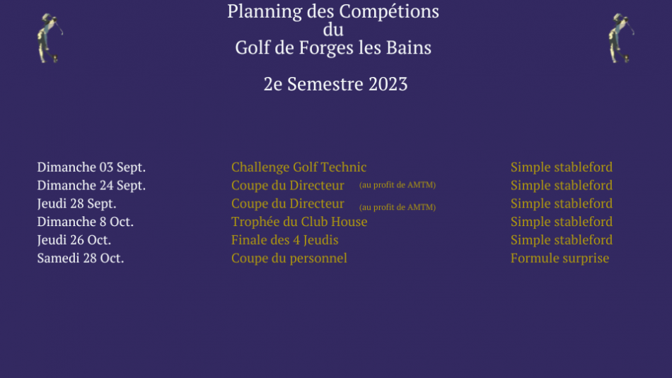 Calendrier des Compétitions du 2e Semestre 2023